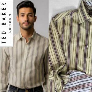 TED Baker Endurance Striped Dress Button Down Shirt 16​​​​​
